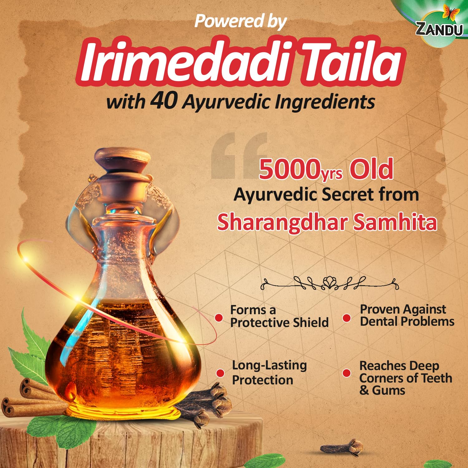 Zandu Dantveer, 500g, Fights 9 Dental Problems, with Irimedadi oil, Advanced Ayurvedic Toothpaste, Scientifically proven formula – view 5