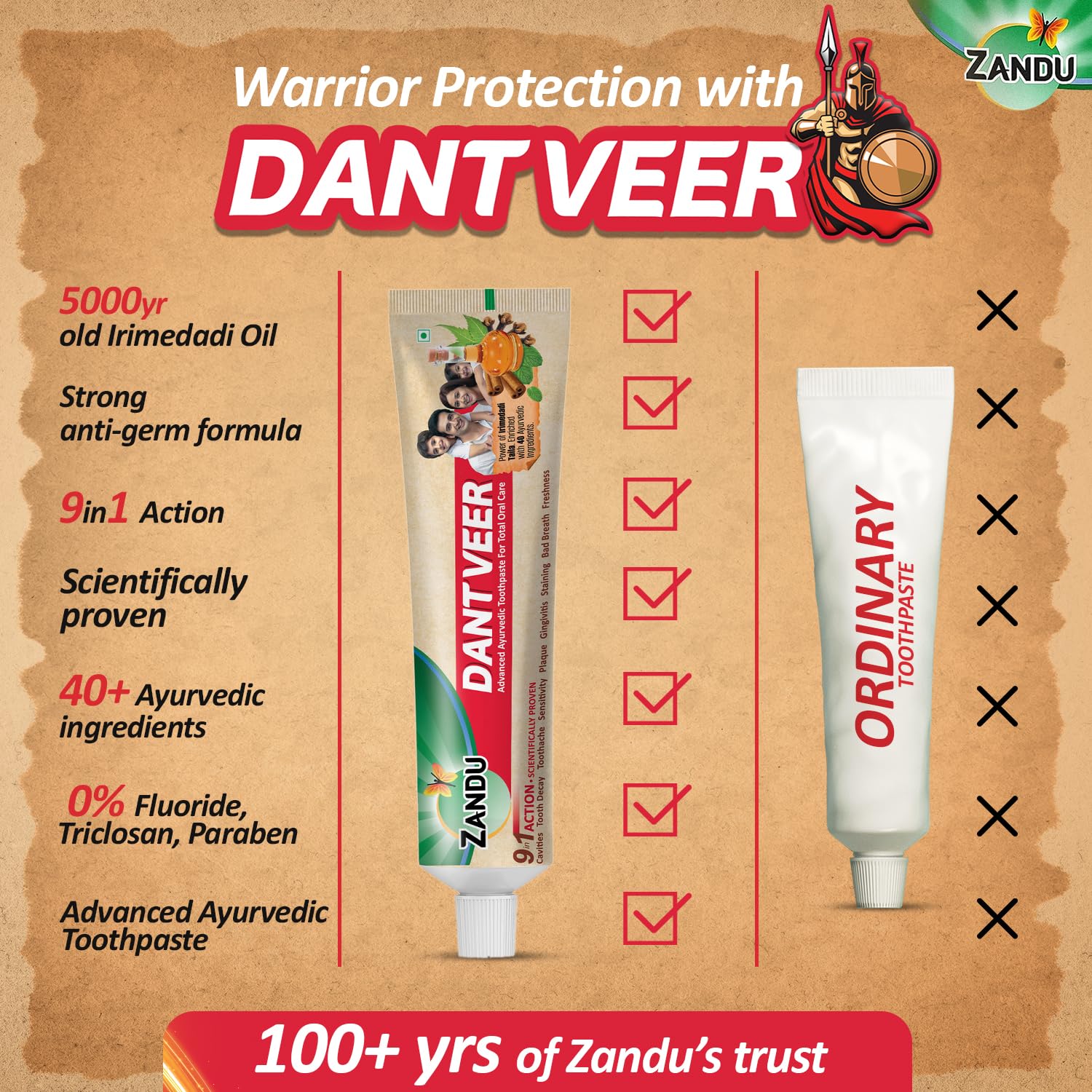 Zandu Dantveer, 500g, Fights 9 Dental Problems, with Irimedadi oil, Advanced Ayurvedic Toothpaste, Scientifically proven formula – view 7