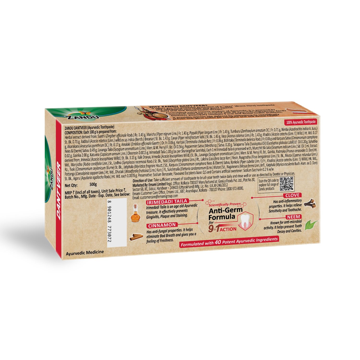 Zandu Dantveer, 500g, Fights 9 Dental Problems, with Irimedadi oil, Advanced Ayurvedic Toothpaste, Scientifically proven formula – view 8