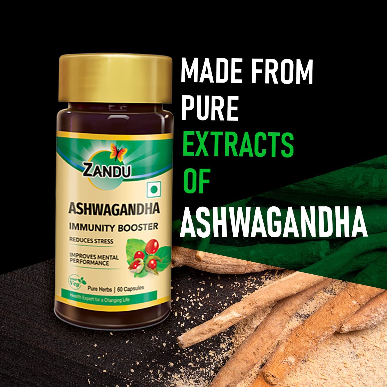 Zandu Ashwagandha 60 Veg Caps – view 3