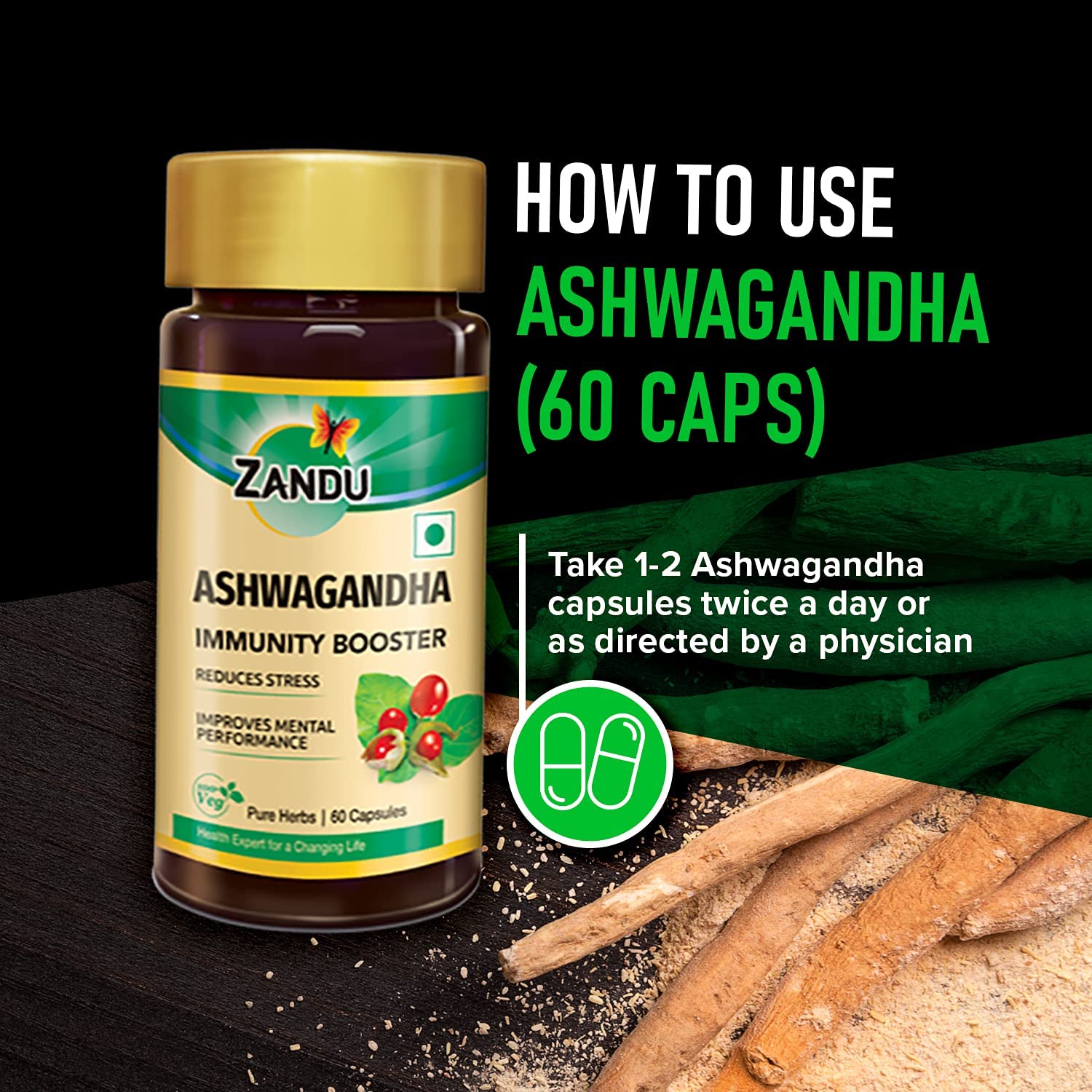 Zandu Ashwagandha 60 Veg Caps – view 6