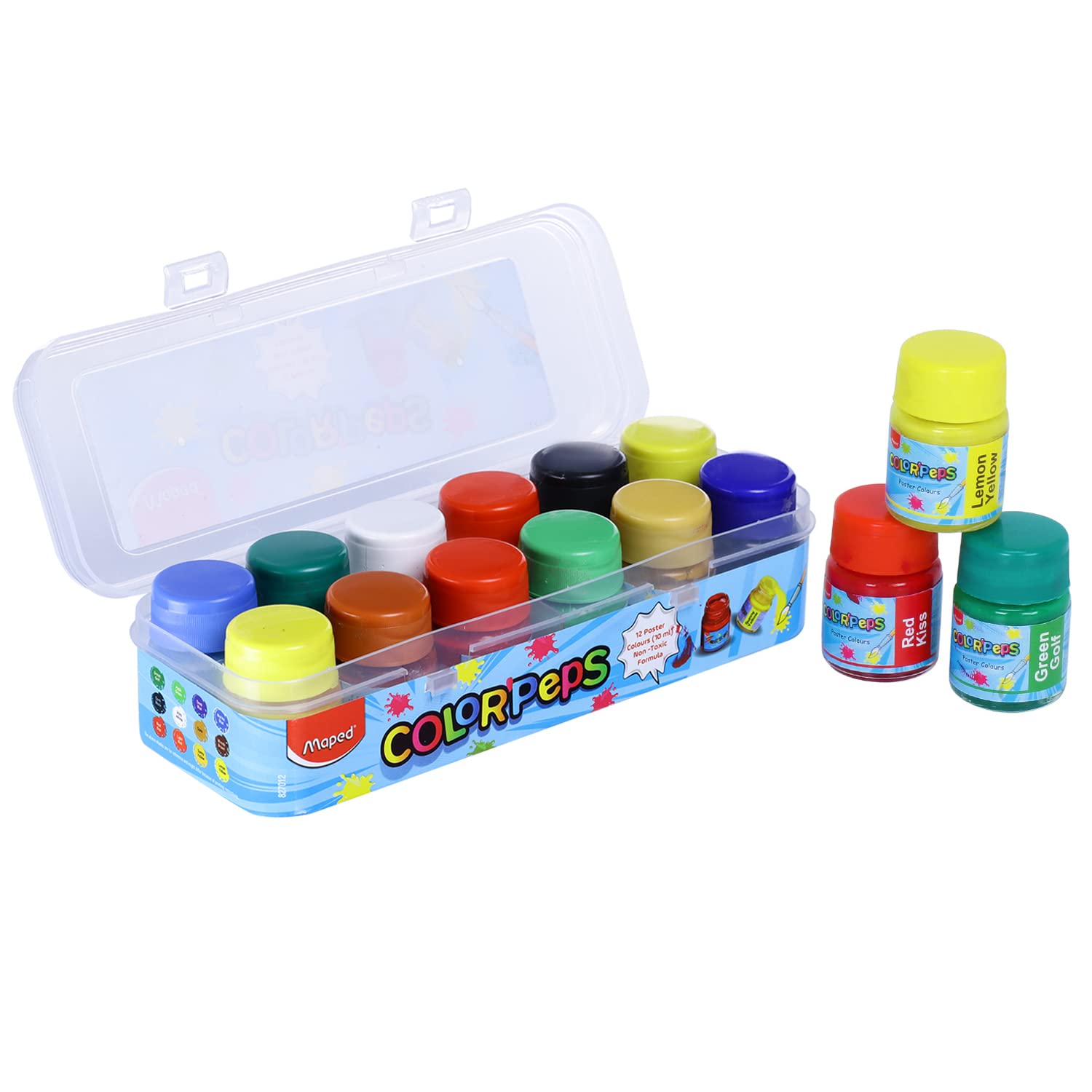 MAPED Painting Kit -12 Shades of Poster Colour with 4 Plastic handle Brushes-Flat – view 3