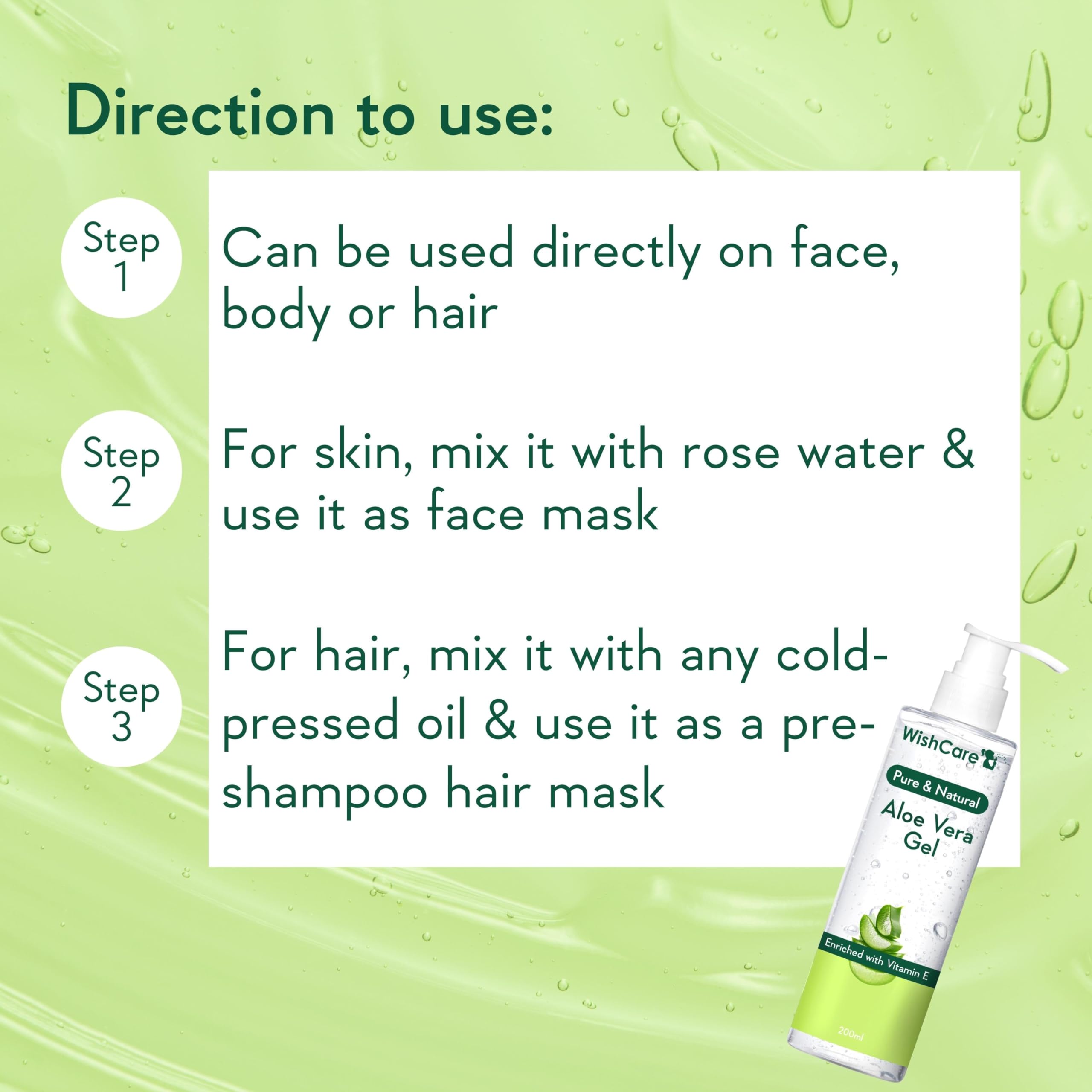 WishCare Pure & Natural Aloe Vera Gel for Skin, Face & Hair - With Vitamin E- For Men and Women 200ml – view 5