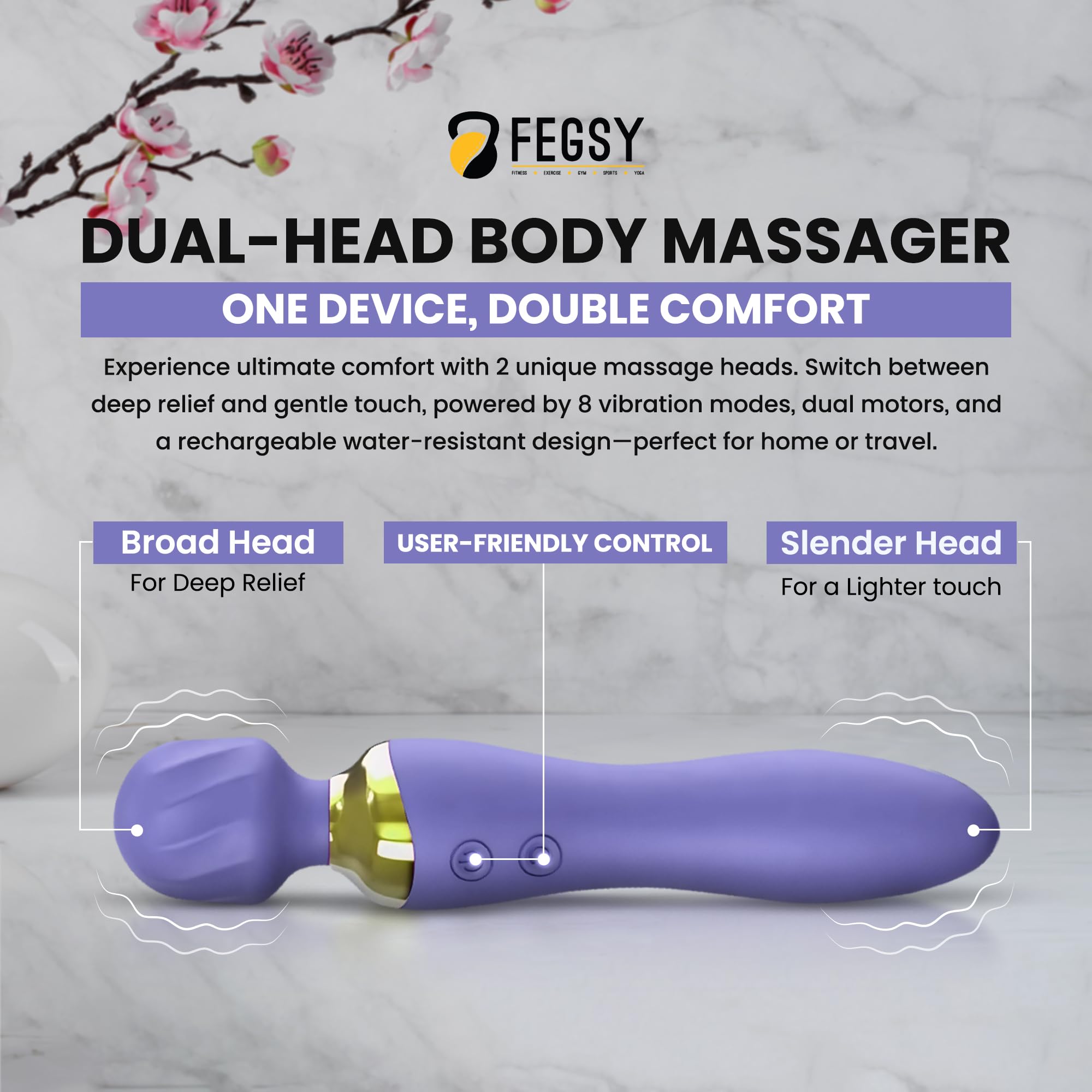 FEGSY Dual Heads Massager Machine for Pain Relief, Rechargeable Wireless Body Massager with Medical Grade Silicone (Purple) – view 2