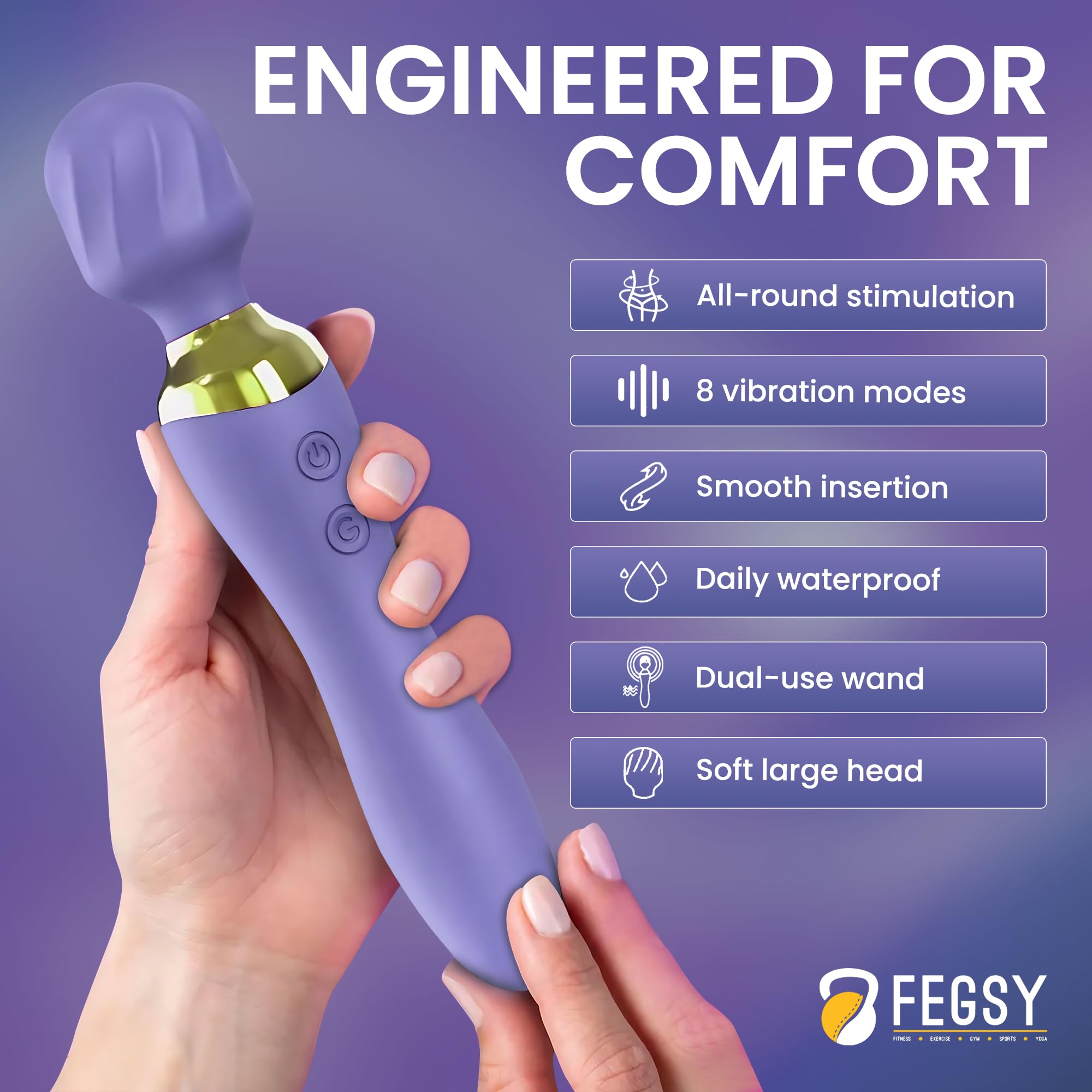 FEGSY Dual Heads Massager Machine for Pain Relief, Rechargeable Wireless Body Massager with Medical Grade Silicone (Purple) – view 6