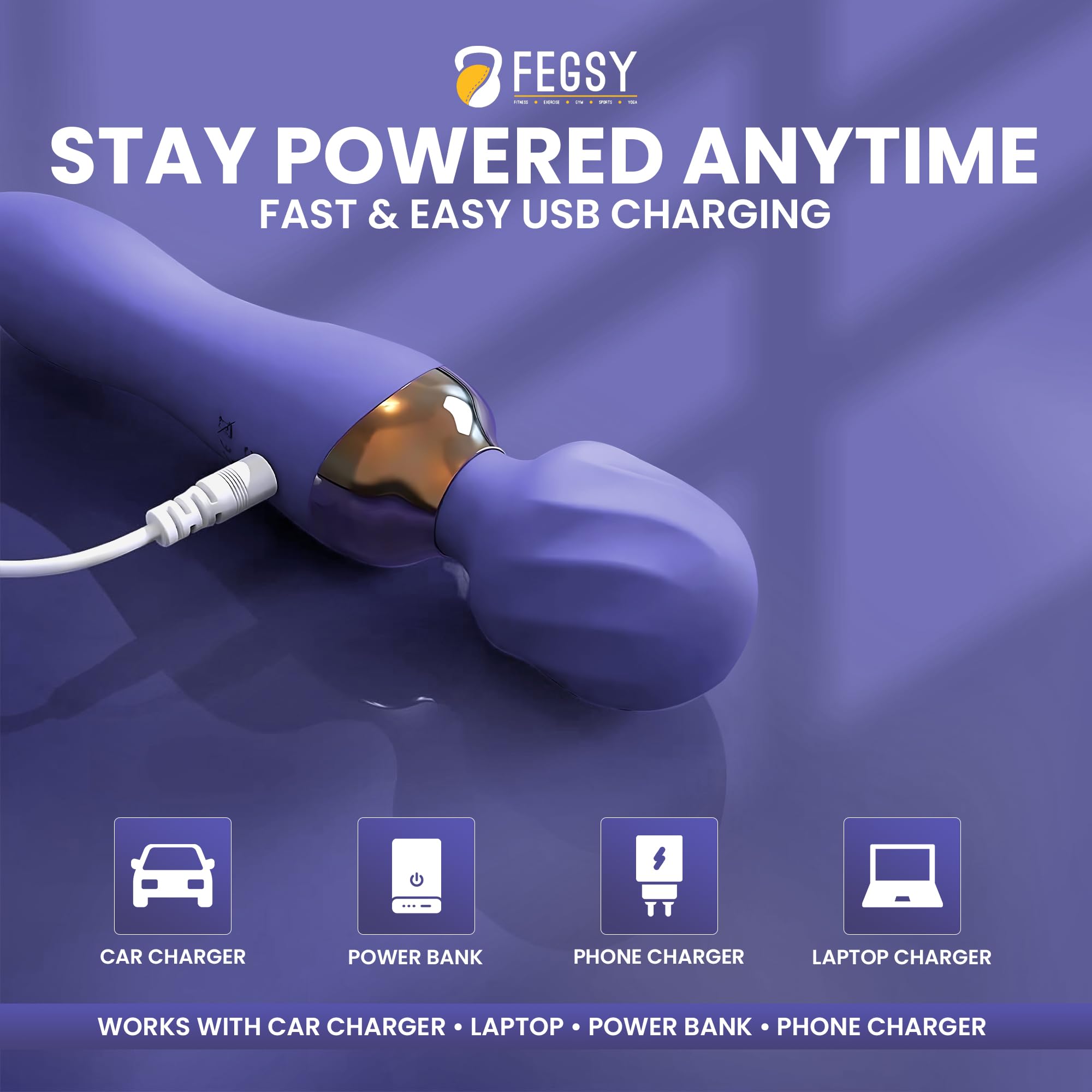 FEGSY Dual Heads Massager Machine for Pain Relief, Rechargeable Wireless Body Massager with Medical Grade Silicone (Purple) – view 8