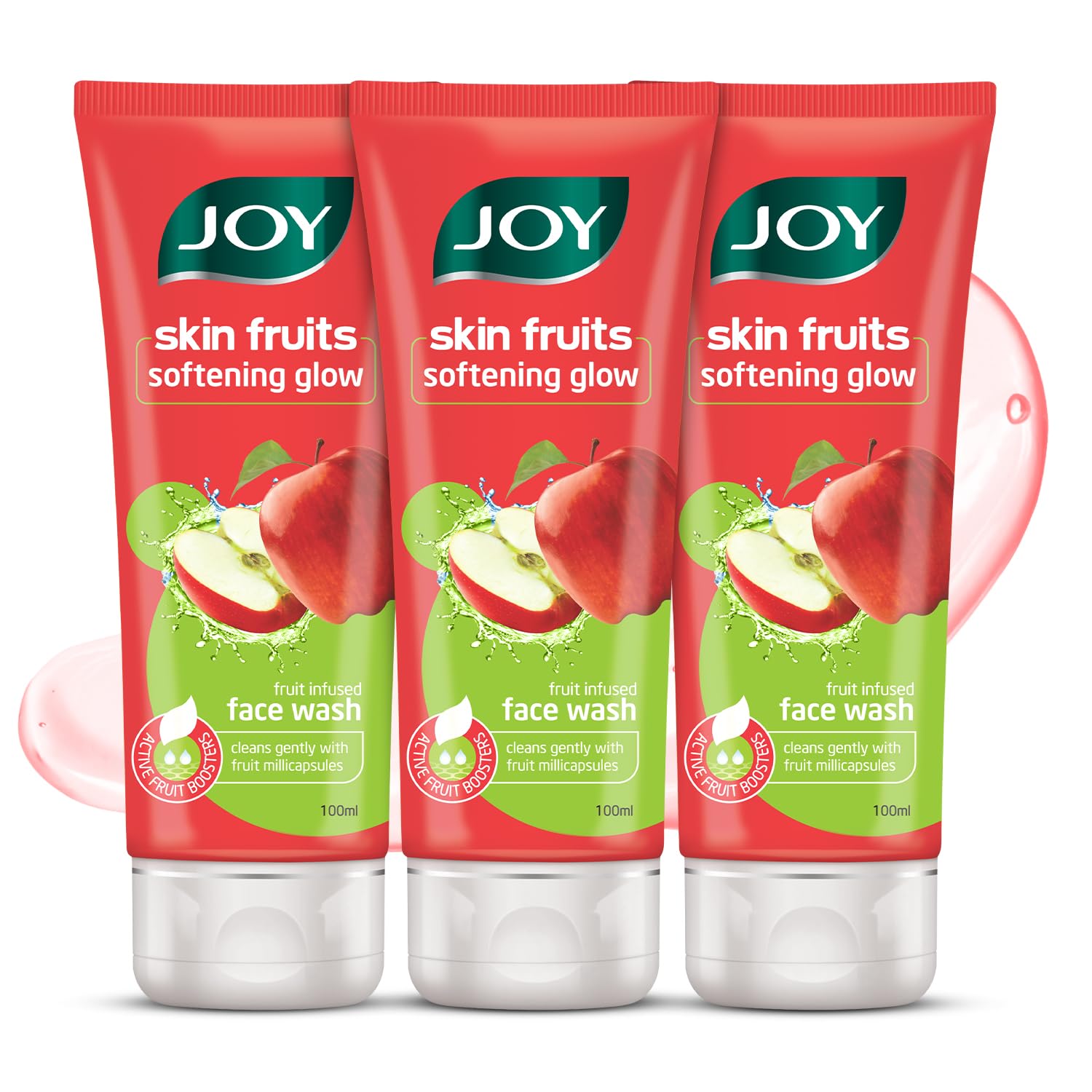 Three Joy Apple Face Wash gel tubes for glowing skin