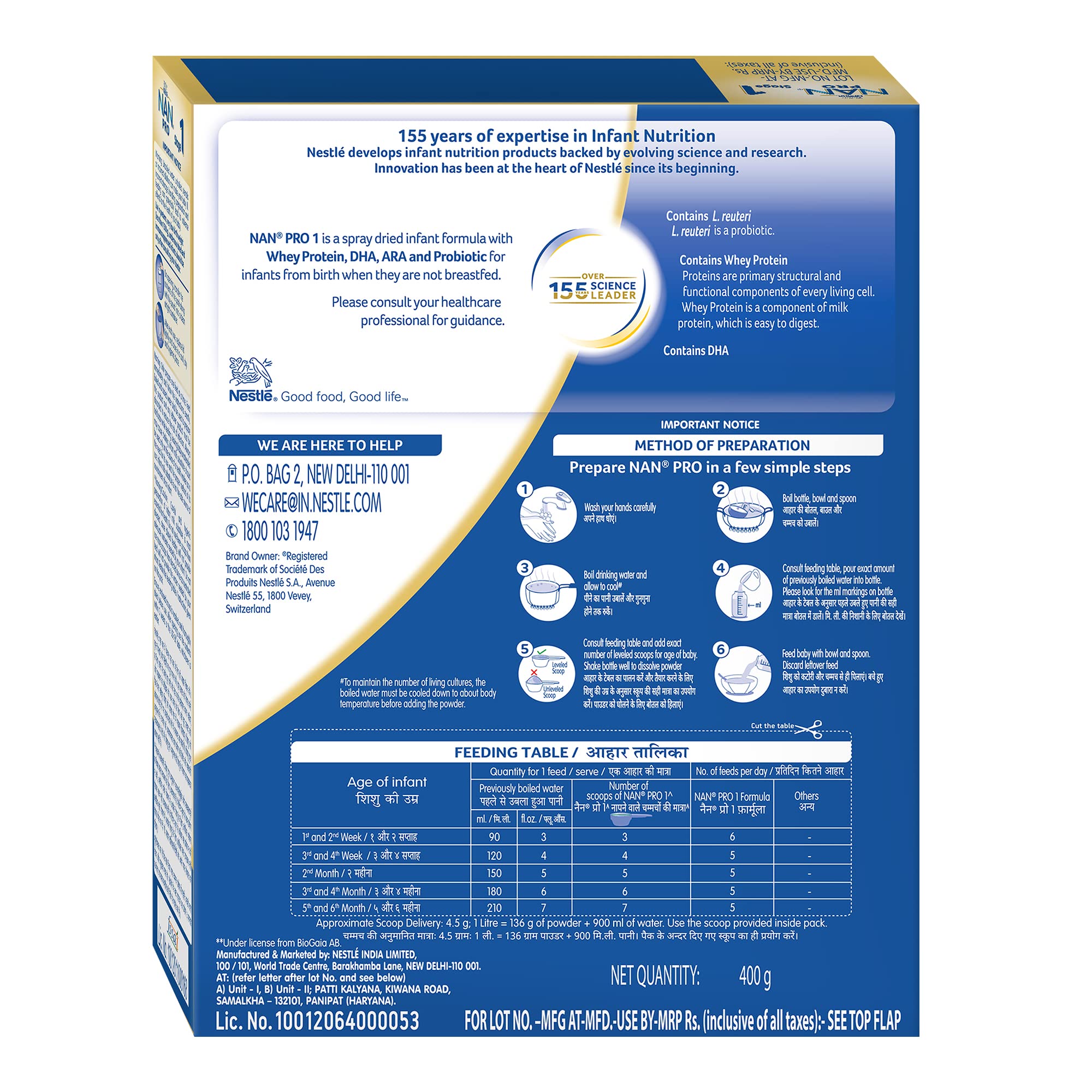 Nestle Nan Pro 1 Infant Formula With Probiotic (Up To 6 Months), Stage 1-400G Bag-In-Box Pack, Powder – view 2
