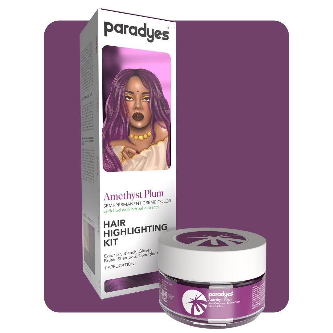 Paradyes Ammonia Free Amethyst Plum Semi-permanent Hair Color Highlighting Kit Enriched with Herbal Ingredients for All Hair Types, 75g – view 1