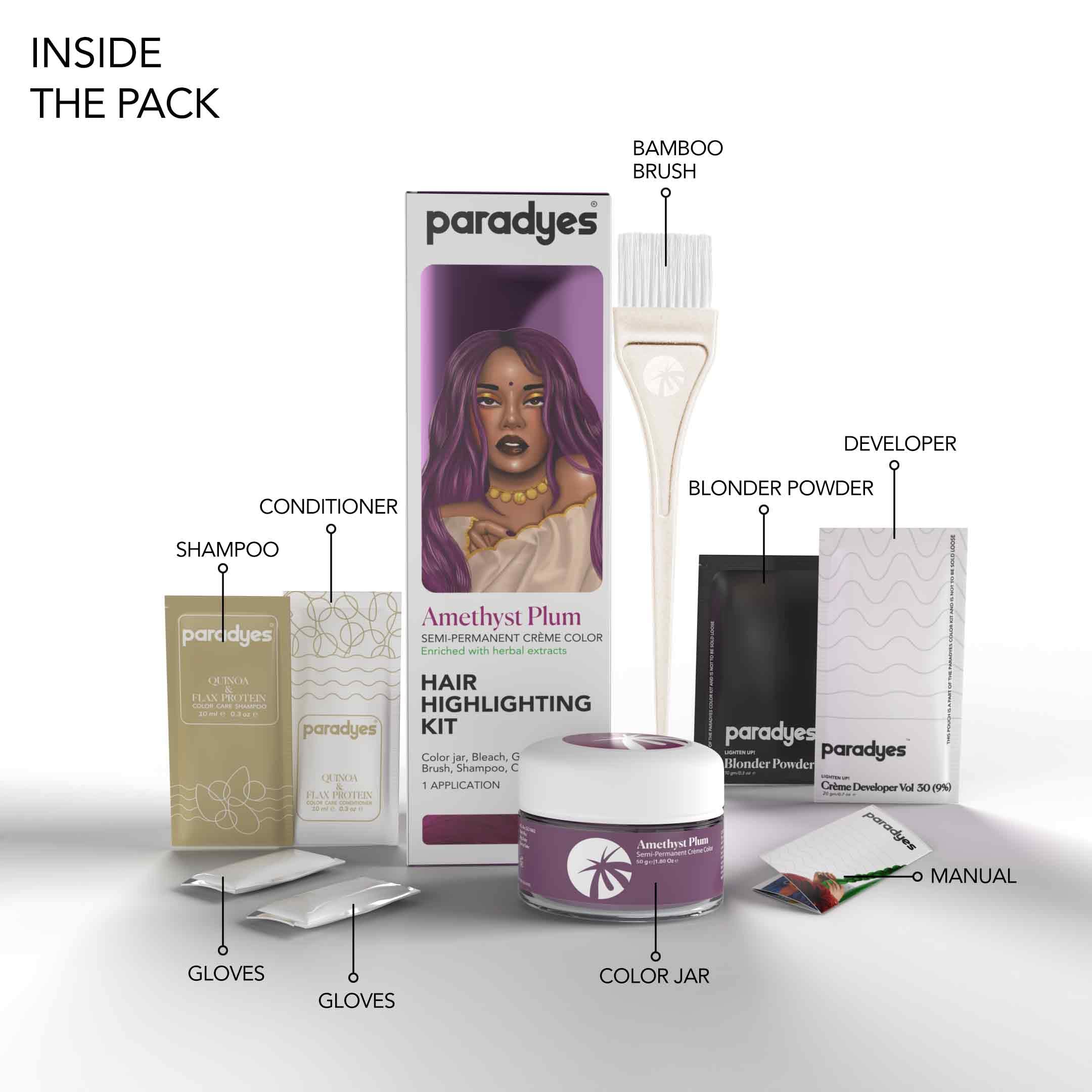 Paradyes Ammonia Free Amethyst Plum Semi-permanent Hair Color Highlighting Kit Enriched with Herbal Ingredients for All Hair Types, 75g – view 2