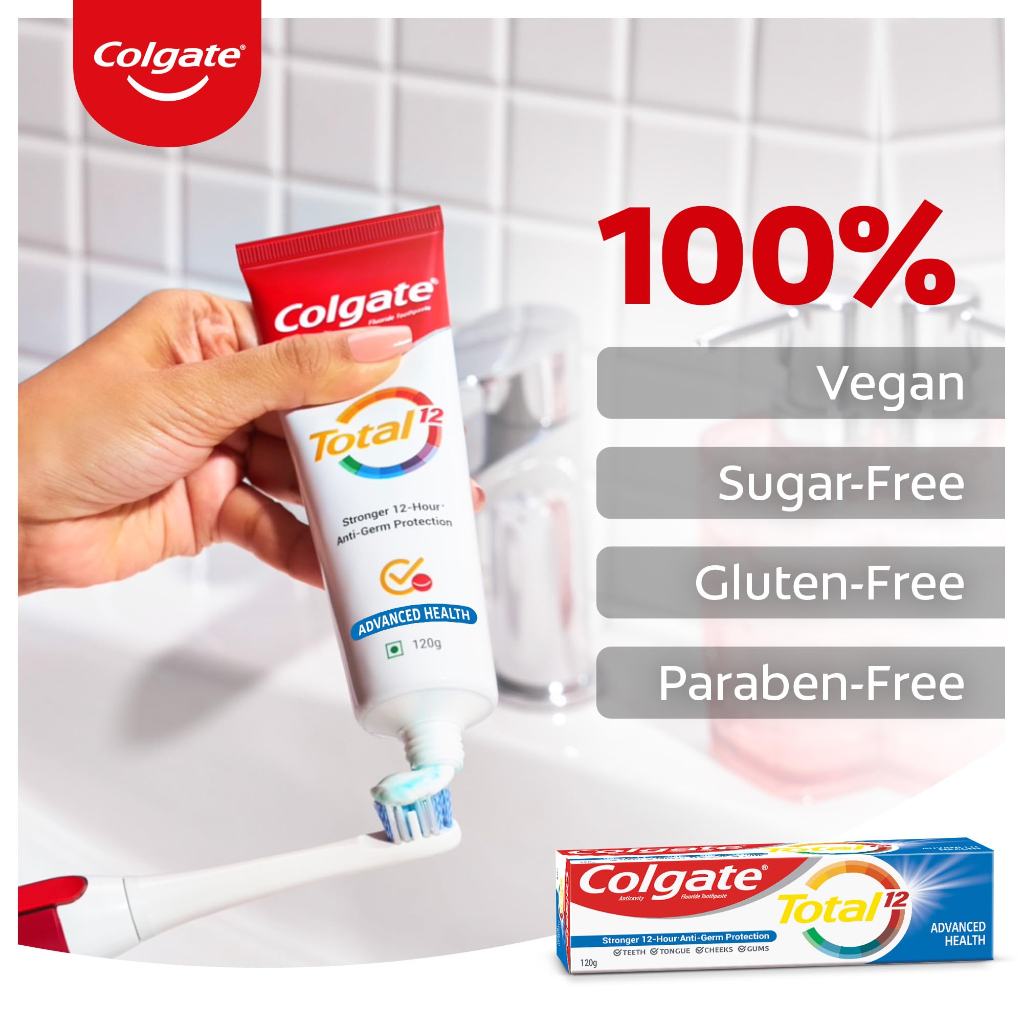 Colgate Total Whole Mouth Health, Antibacterial Toothpaste, 120gm (Advanced Health), World's No. 1* Germ-fighting Toothpaste – view 5