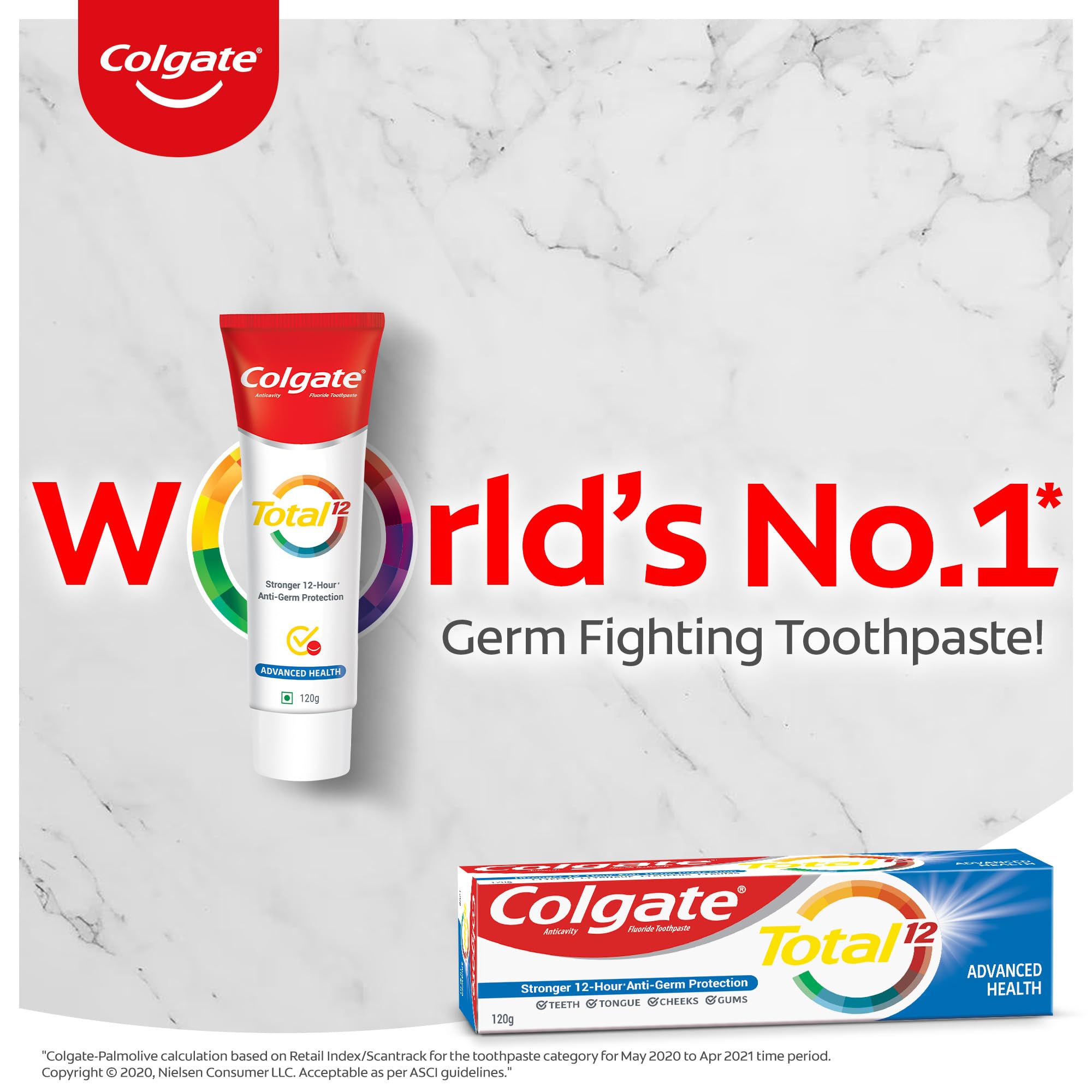 Colgate Total Whole Mouth Health, Antibacterial Toothpaste, 120gm (Advanced Health), World's No. 1* Germ-fighting Toothpaste – view 8