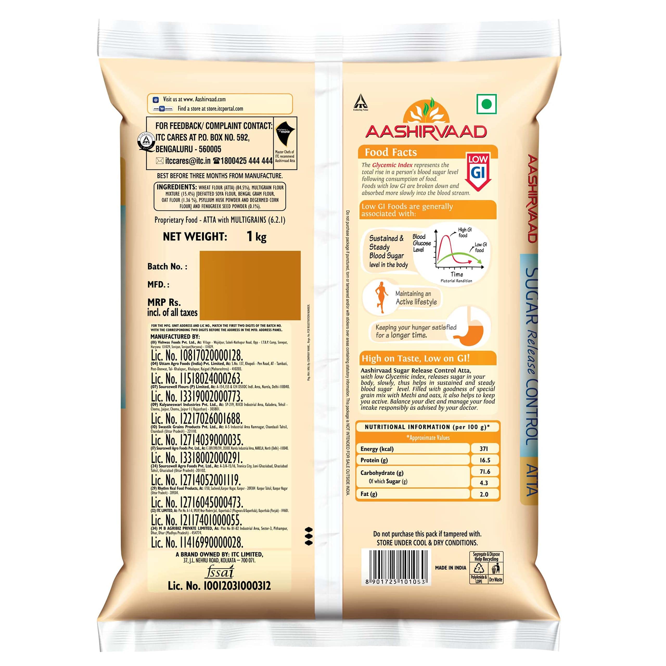Aashirvaad Sugar Release Control Atta, 1kg – view 2