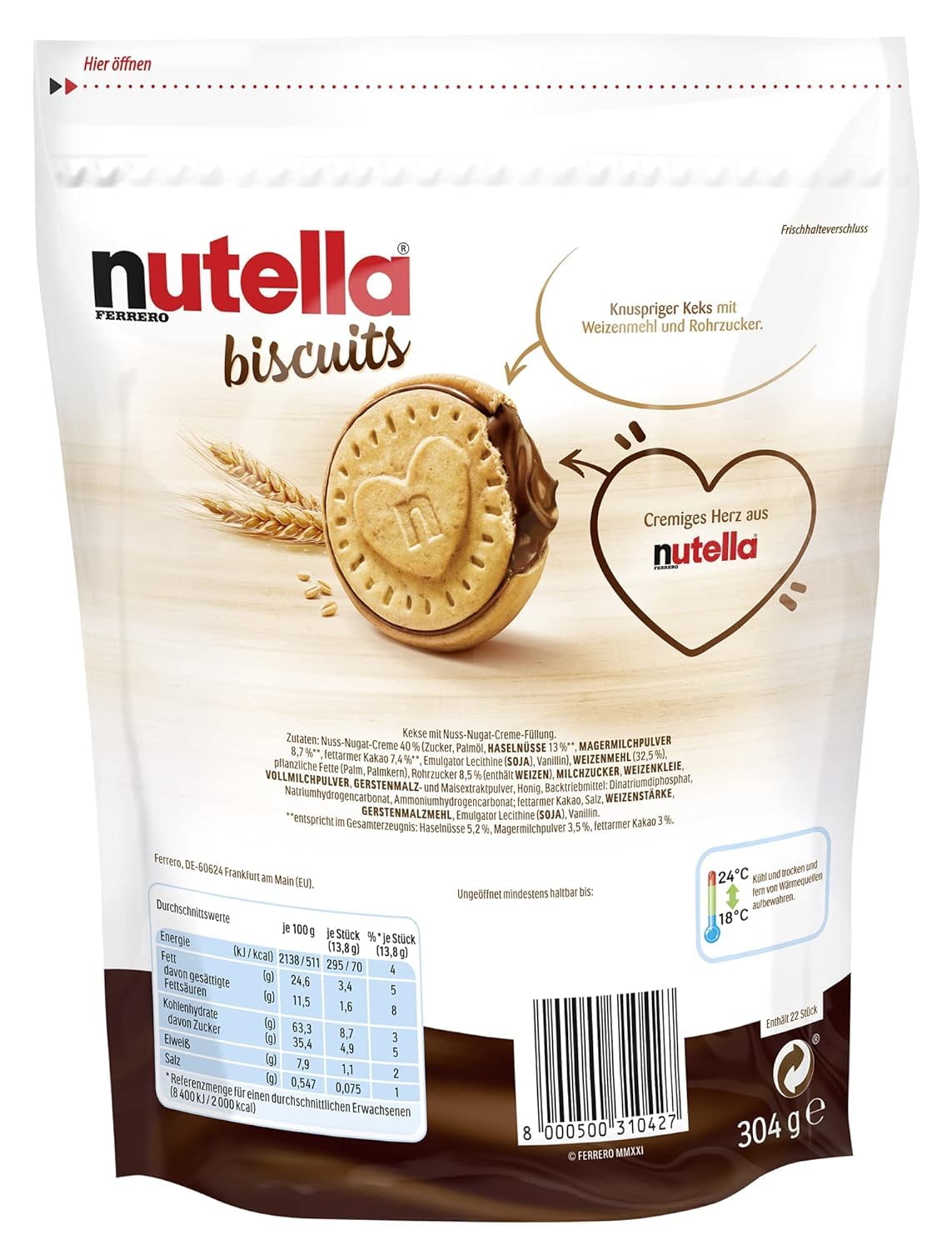 Nutella Ferrero Biscuits, 304g, White & Brown (1) – view 2