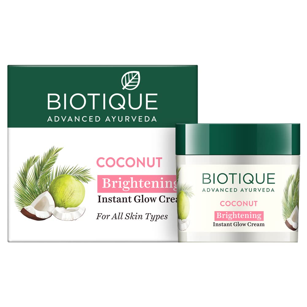 Front view of Biotique Coconut Brightening face cream jar