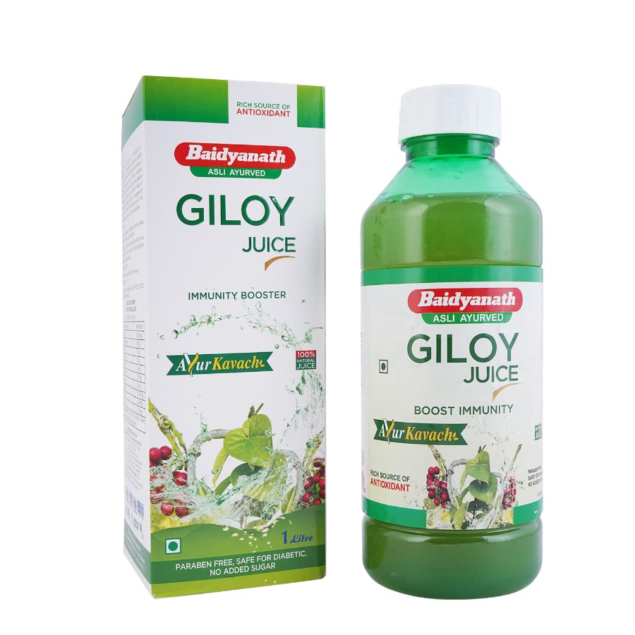 Front-facing Baidyanath giloy juice 1 liter herbal liquid bottle