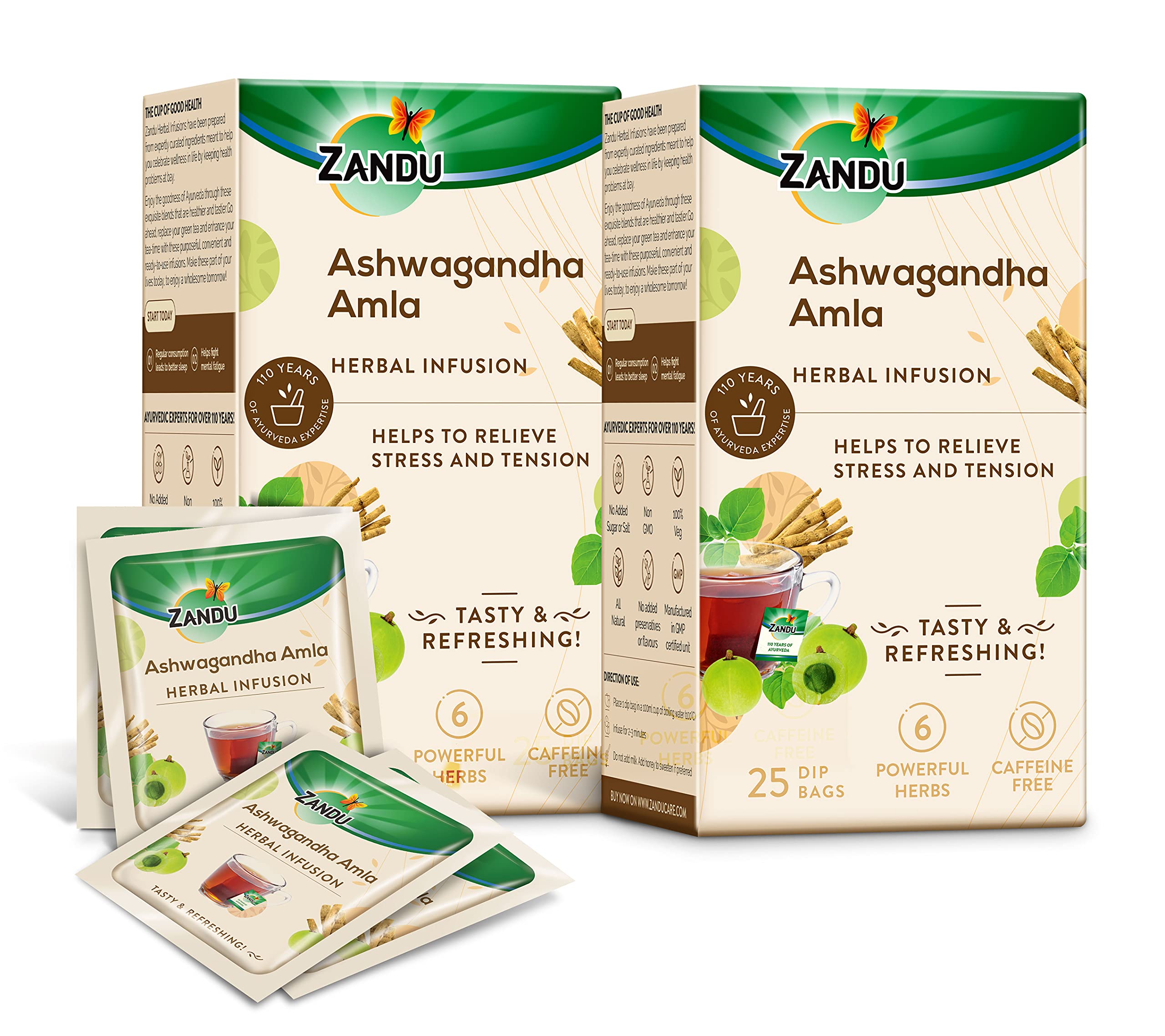 Zandu Ayurvedic herbal tea with Ashwagandha and Amla tea bags