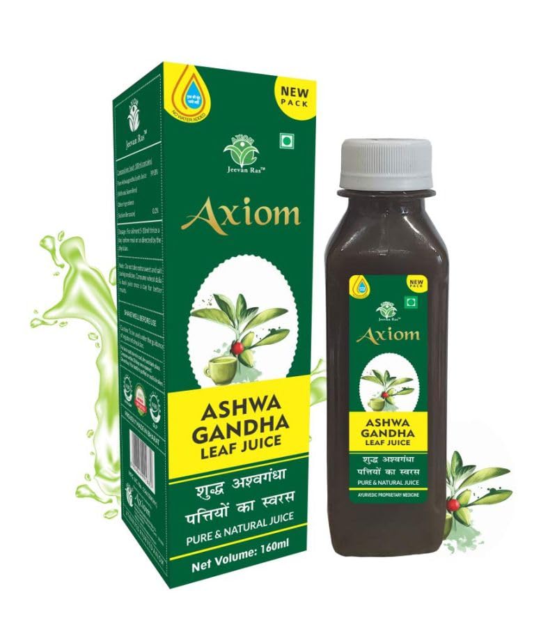 Bottle of Axiom Ashwagandha Leaf Juice, herbal liquid supplement