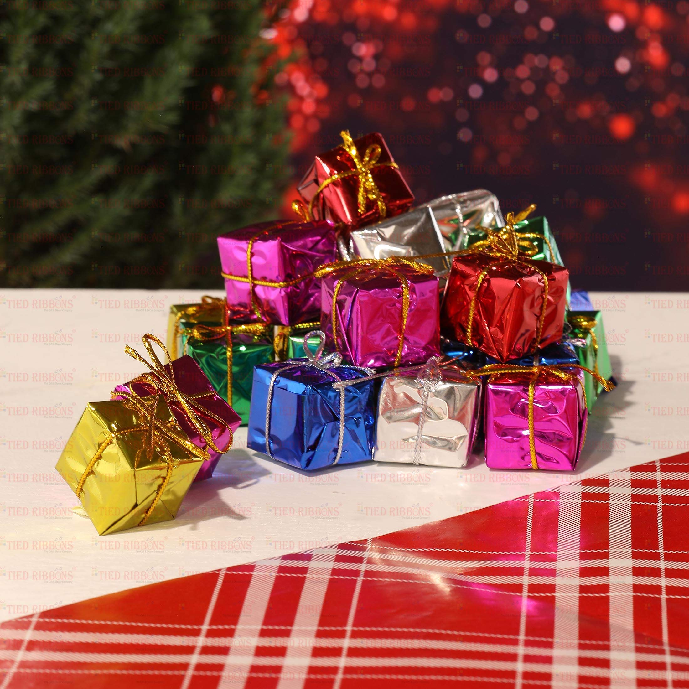 TIED RIBBONS Christmas Tree Decoration Items Small Gift Box Pack of 24 Hanging Ornaments Props Accessories Xmas Decor - Christmas Decorations Items for Home – view 2