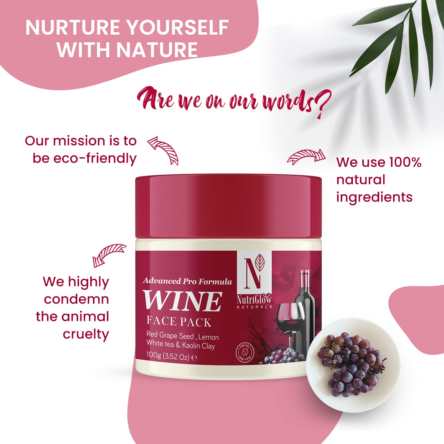 NutriGlow NATURAL'S Advanced Pro Formula Wine Face Pack for Glowing Skin with Kaolin Clay (100 g) – view 2