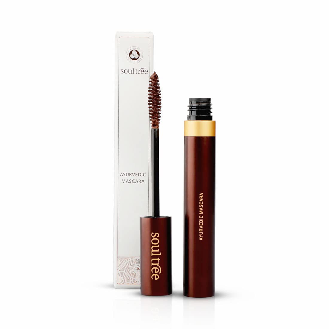 Brown SoulTree mascara tube with lightweight ayurvedic lash formula