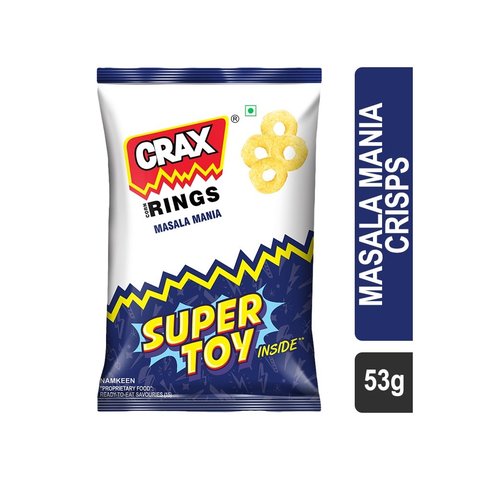 Crunchy masala corn rings snack bag from CRAX, 53 g