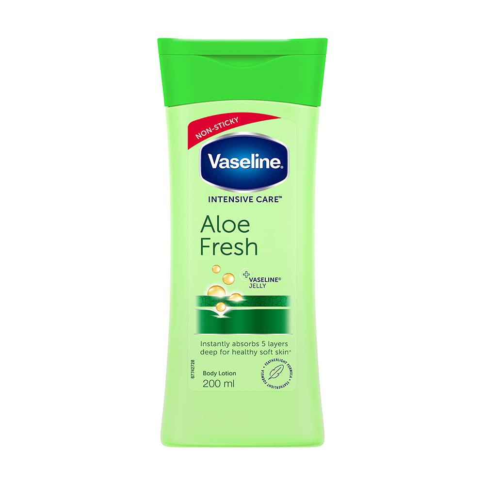 Front-facing Vaseline Intensive Care Aloe Fresh body lotion bottle