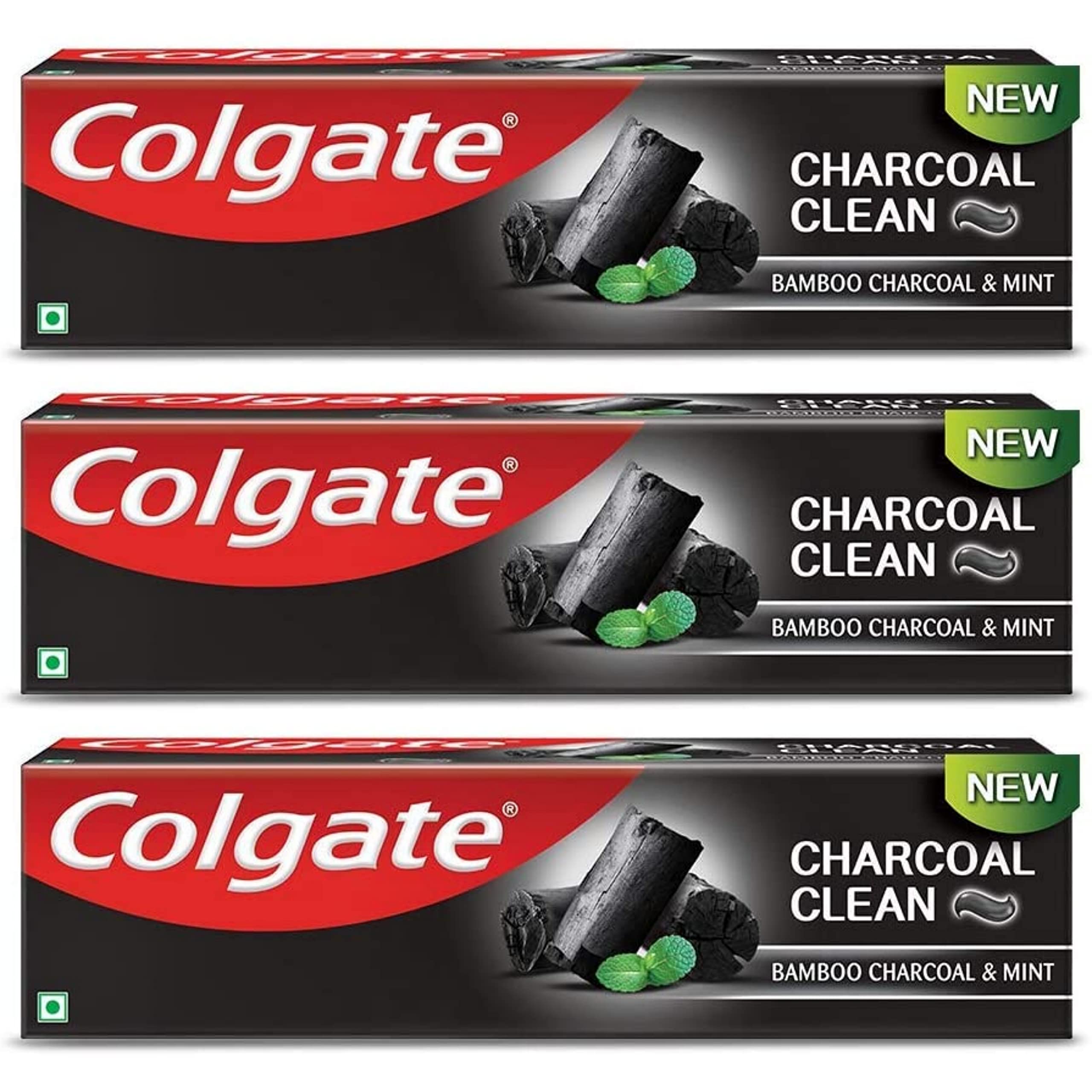 Three tubes of Colgate Charcoal Clean mint black gel toothpaste