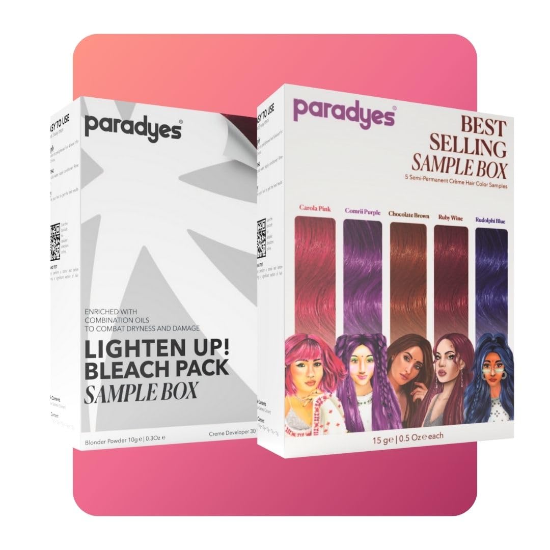 Paradyes Lighten Up! Bleach Pack + Top 5 Hair Color Sample Box (Carola Pink, Comrii Purple, Chocolate Brown, Ruby Wine & Rudolphi Blue) – view 1