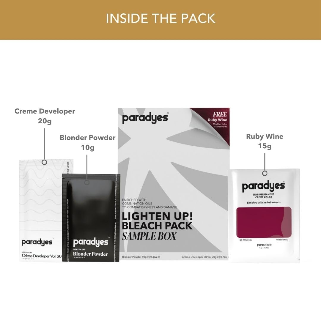 Paradyes Lighten Up! Bleach Pack + Top 5 Hair Color Sample Box (Carola Pink, Comrii Purple, Chocolate Brown, Ruby Wine & Rudolphi Blue) – view 3
