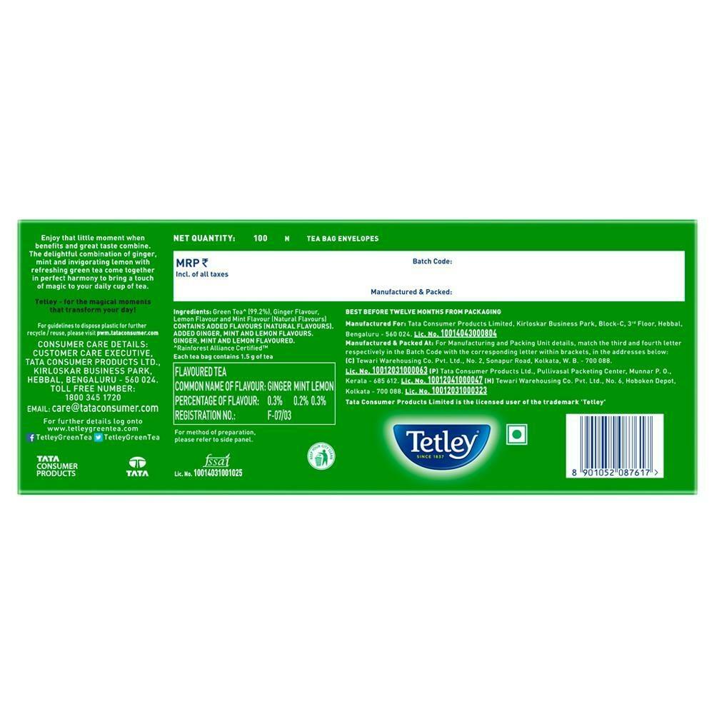 Tetley Ginger, Mint And Lemon Green Tea Bags 100 Pcs – view 2