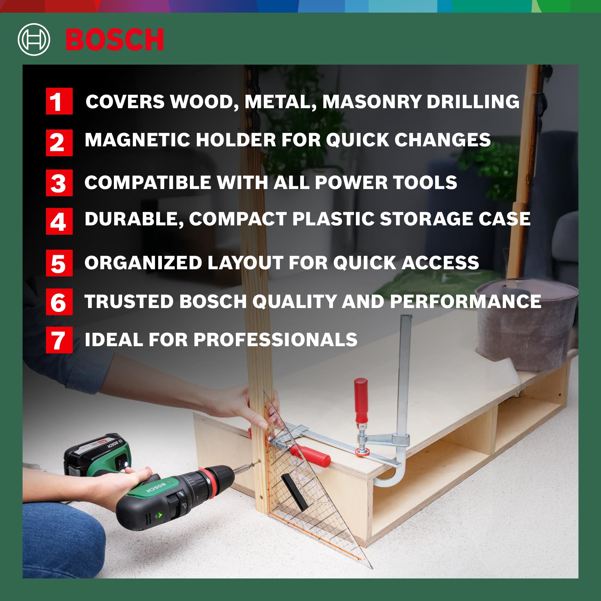 Bosch Drill Bit And Screwdriving Bits Set, 34 Pieces, X-Line Green, Containing Wood Bits, Masonry Bits, Metal Drill Bits And Screwdriver Bits – view 3