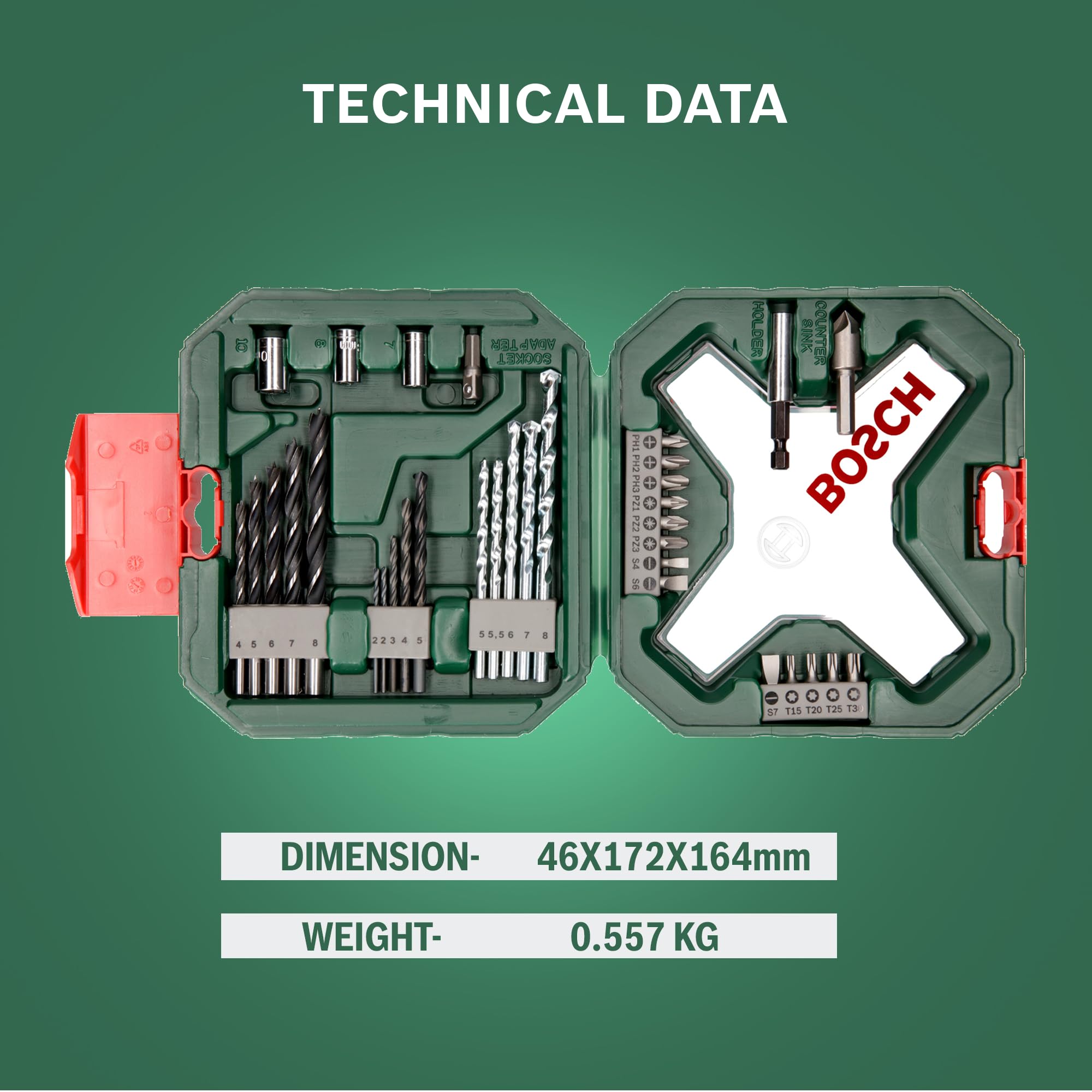 Bosch Drill Bit And Screwdriving Bits Set, 34 Pieces, X-Line Green, Containing Wood Bits, Masonry Bits, Metal Drill Bits And Screwdriver Bits – view 4