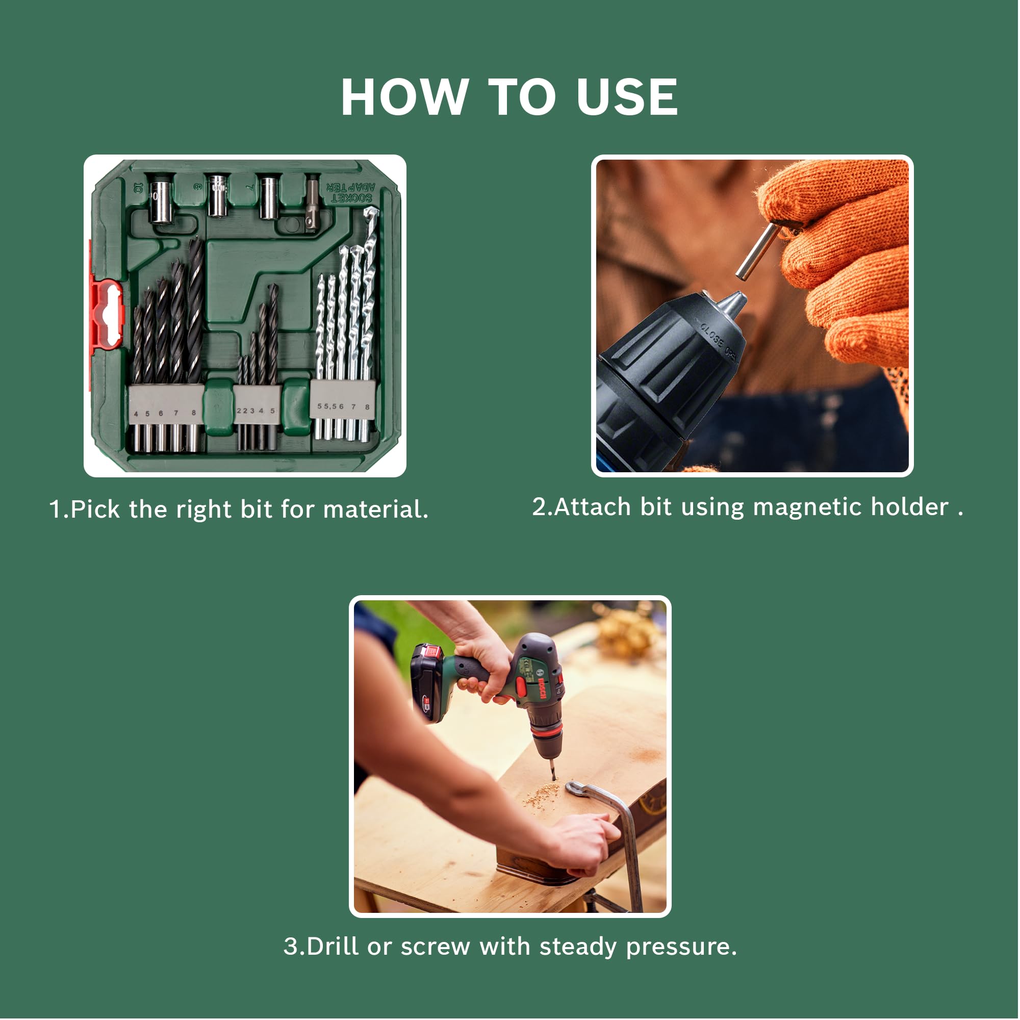 Bosch Drill Bit And Screwdriving Bits Set, 34 Pieces, X-Line Green, Containing Wood Bits, Masonry Bits, Metal Drill Bits And Screwdriver Bits – view 5