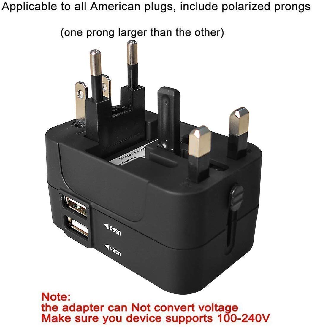 rts Universal Travel Adapter, International All in One Worldwide Travel Adapter and Wall Charger with USB Ports with Multi Type Power Outlet USB 2.1A,100-250 Voltage Travel Charger (Black) – view 8