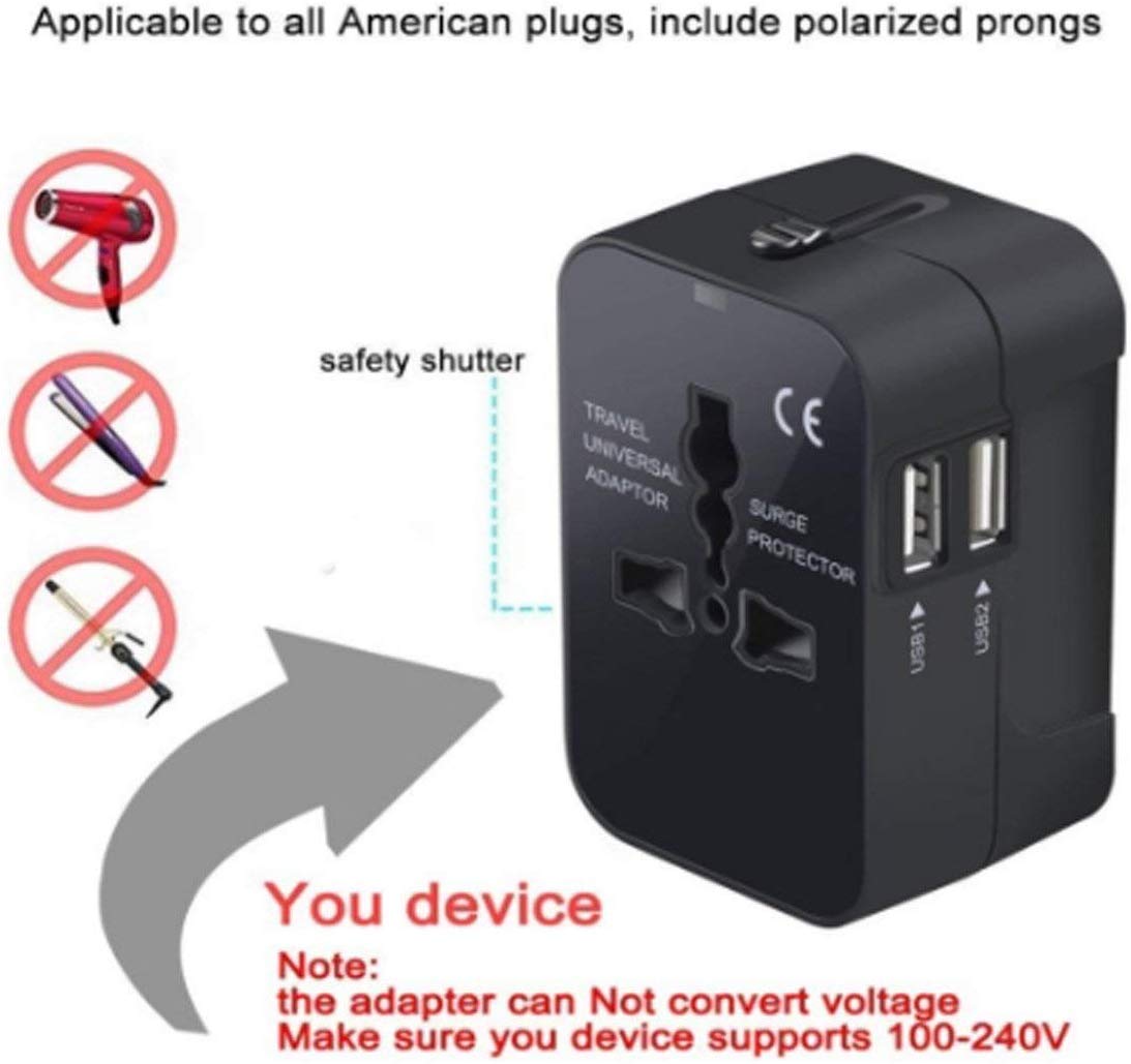 rts Universal Travel Adapter, International All in One Worldwide Travel Adapter and Wall Charger with USB Ports with Multi Type Power Outlet USB 2.1A,100-250 Voltage Travel Charger (Black) – view 9