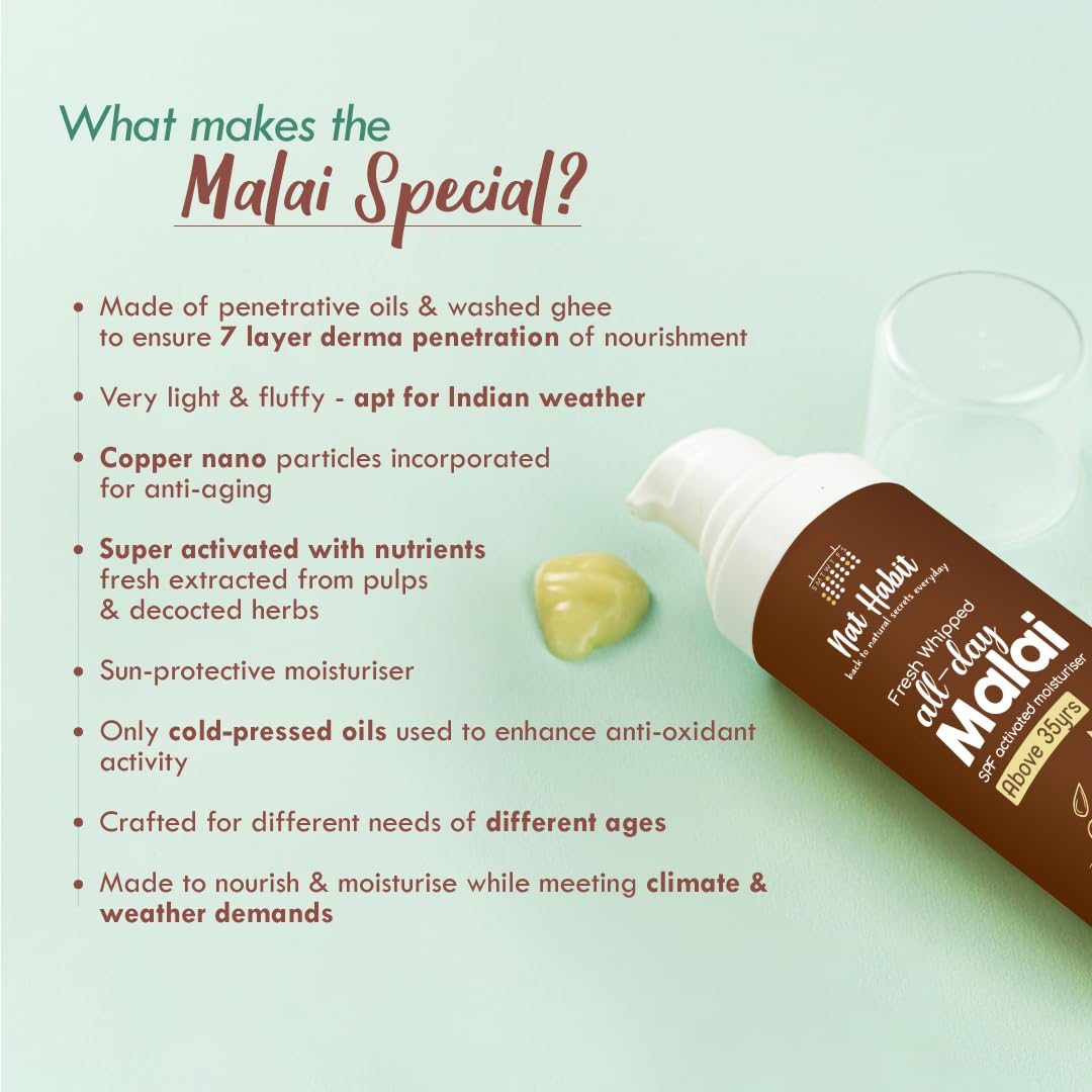 Nat Habit All Day Face Cream, Fresh Whipped Flax Bakuchi Face Malai With Vitamins E, C & Omega+ For Hot Dry Weather Face Moisturization & Sun Protection (Ages 35+, 30g) – view 6
