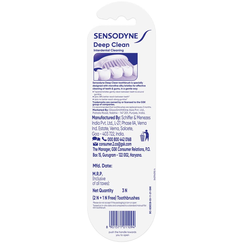 Sensodyne Deep Clean Manual Brush Super Saver Pack for adult (Multicolor, Pack of Buy 2, Get 1 Free) – view 2