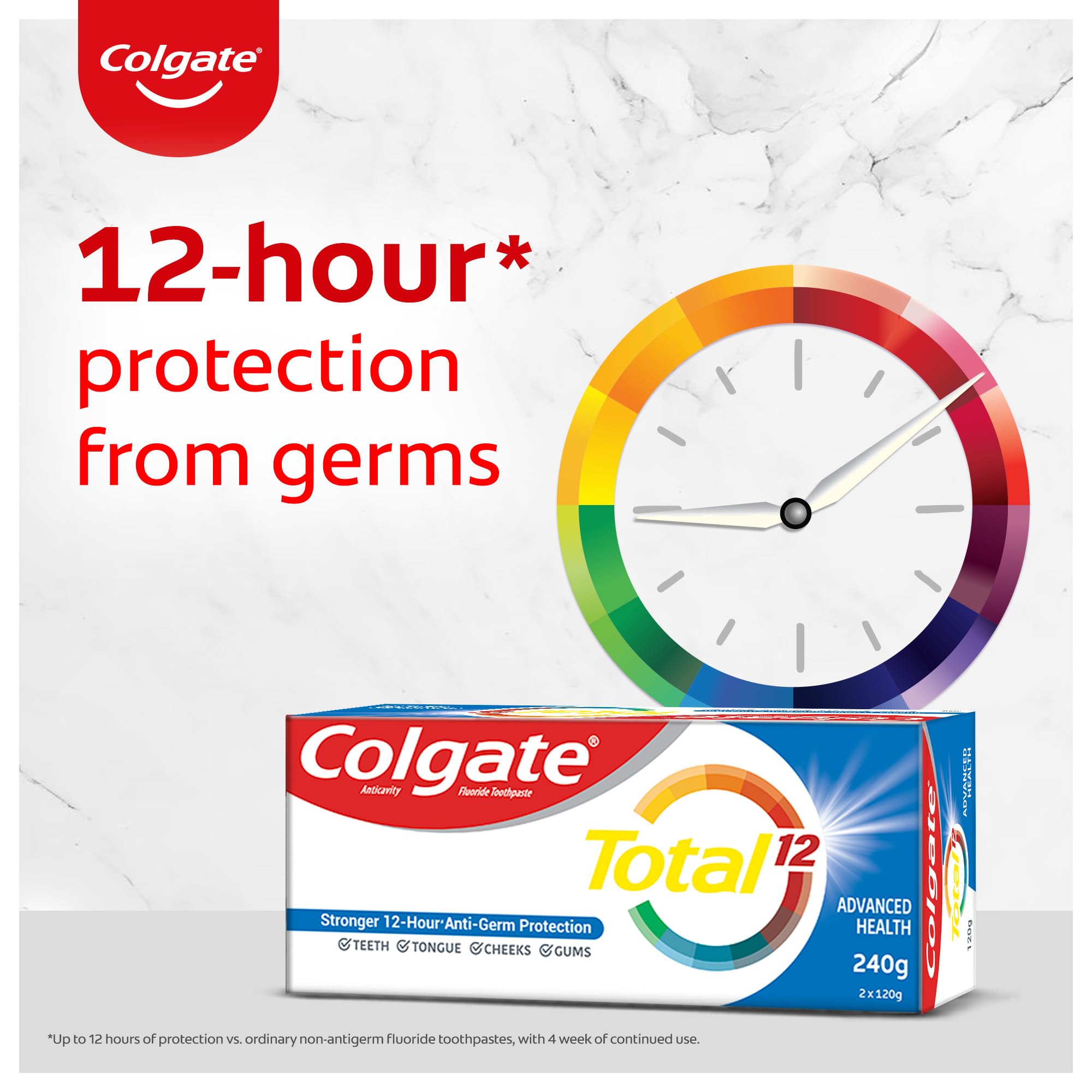 Colgate Total Whole Mouth Health, Antibacterial Toothpaste, 480gm (Advanced Health), World's No. 1* Germ-fighting Toothpaste – view 2