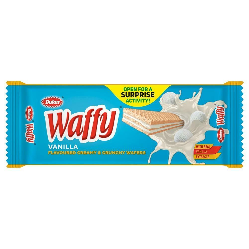 Dukes Waffy vanilla cream wafers in crunchy snack pack