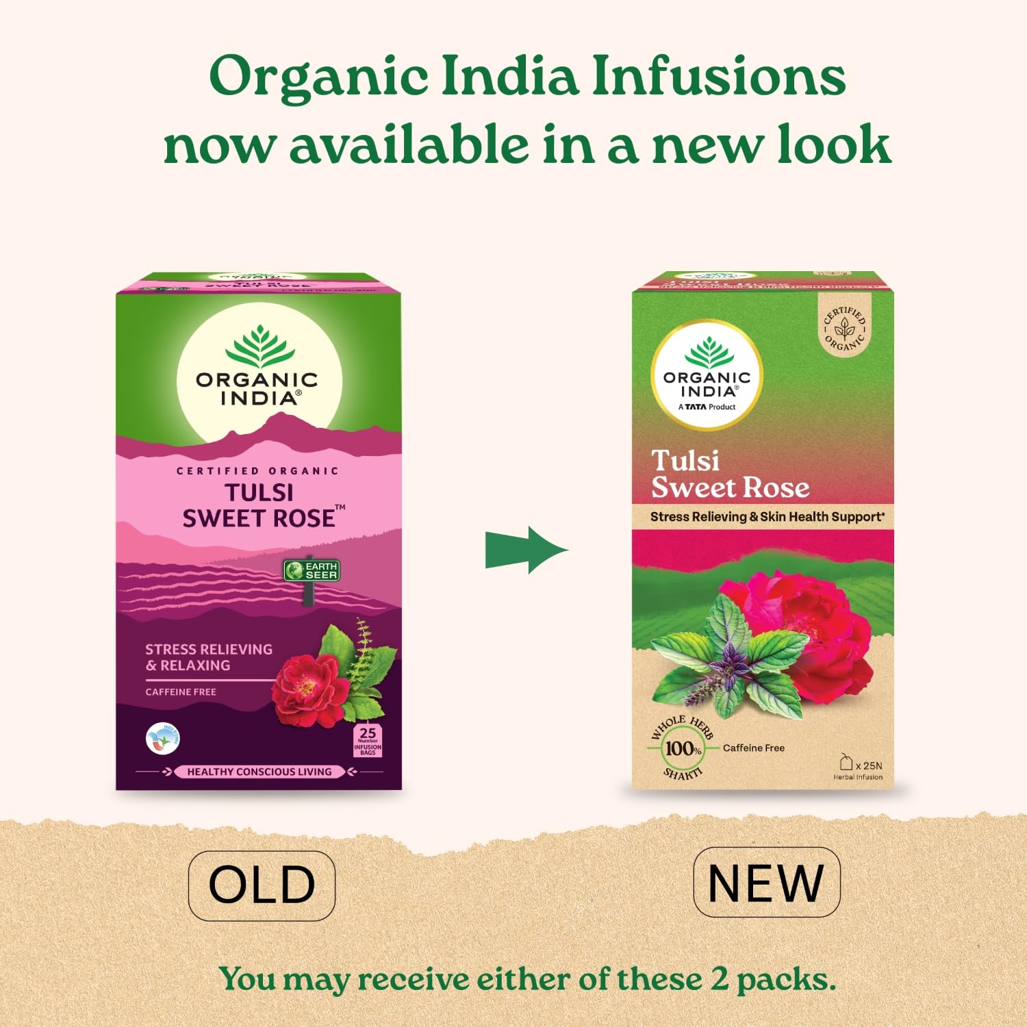 A TATA Product - Organic India Tulsi Sweet Rose - 25 Tea Bags, Stress Relieving, Supports Radiant Skin, Rich in Antioxidants, Made with Tulsi, Chamomile, and Rose Certified Organic – view 2