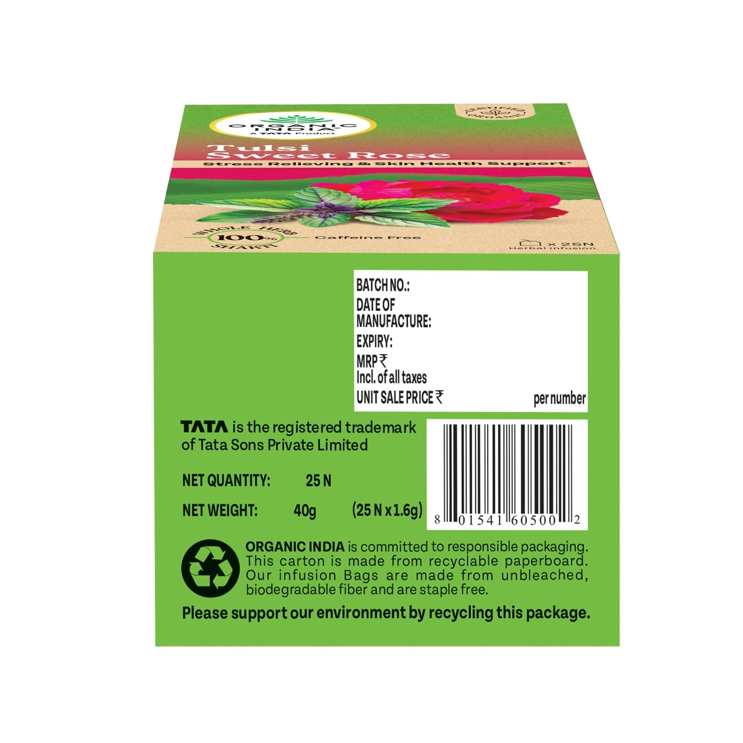 A TATA Product - Organic India Tulsi Sweet Rose - 25 Tea Bags, Stress Relieving, Supports Radiant Skin, Rich in Antioxidants, Made with Tulsi, Chamomile, and Rose Certified Organic – view 6