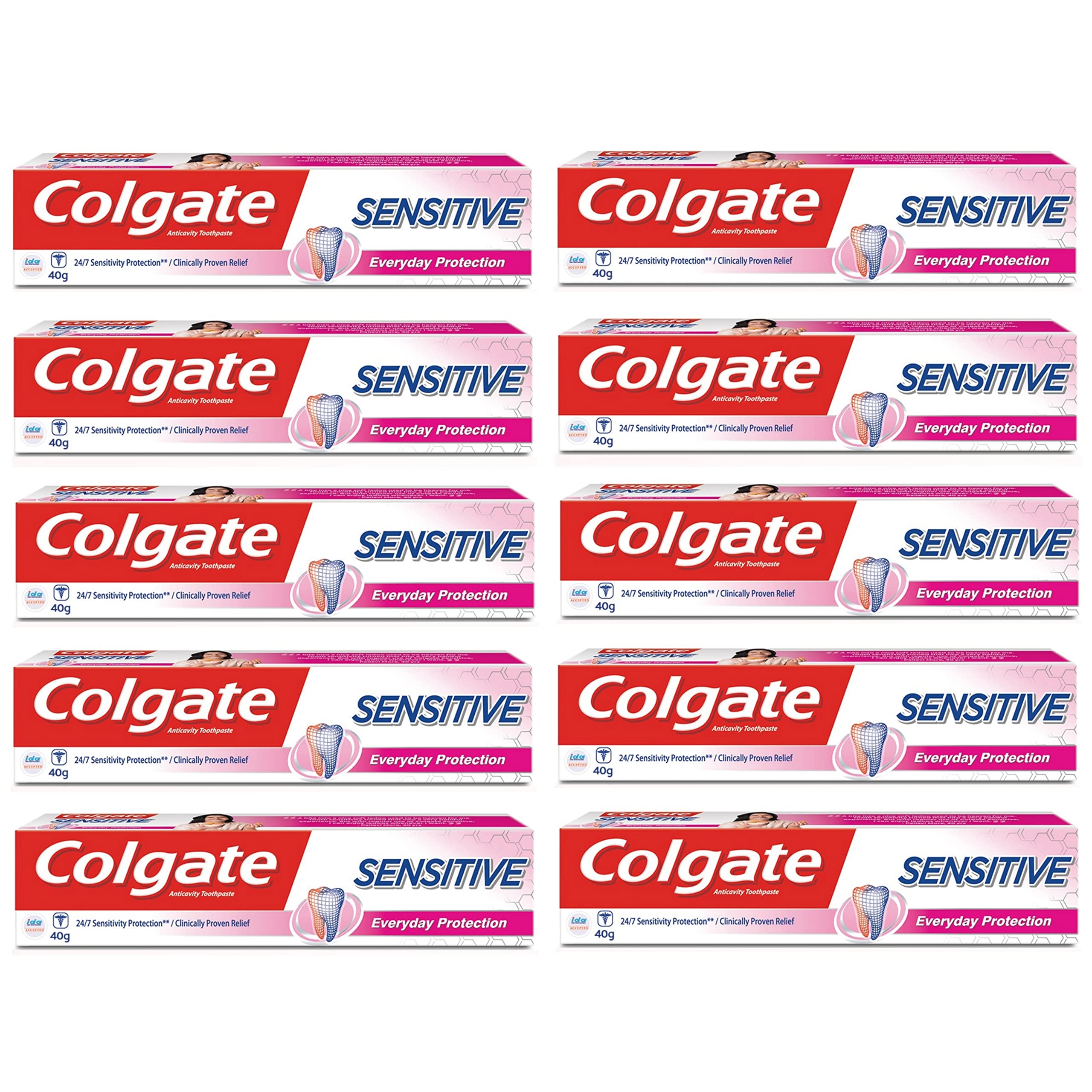 Fresh-flavor Colgate Sensitive Everyday Protection toothpaste in 10 tube pack