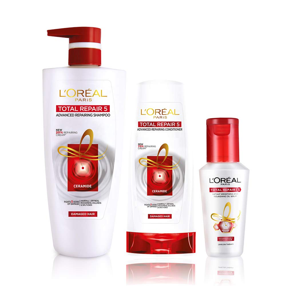 L'Oreal Paris Total Repair 5 Shampoo 704ml Combo with Conditioner, 192.5ml + Serum, 40ml FREE – view 2