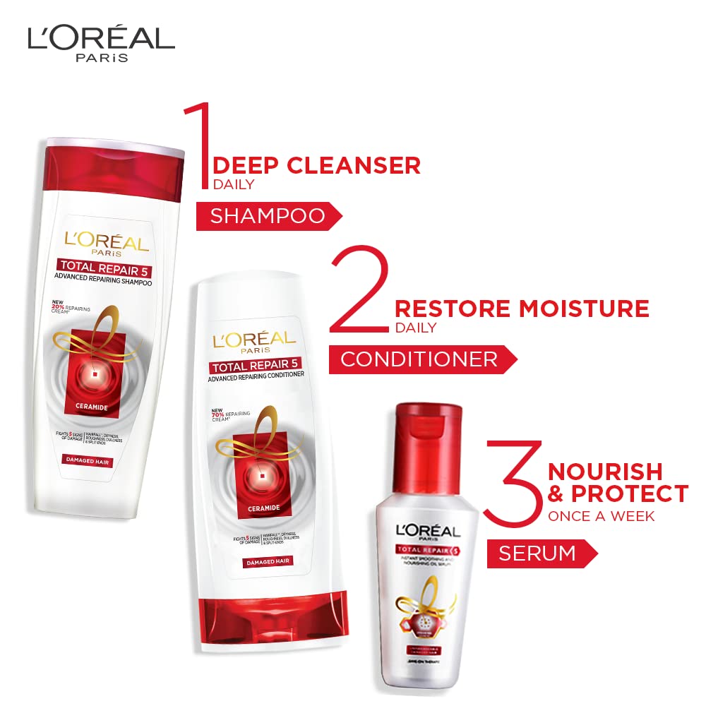 L'Oreal Paris Total Repair 5 Shampoo 704ml Combo with Conditioner, 192.5ml + Serum, 40ml FREE – view 3
