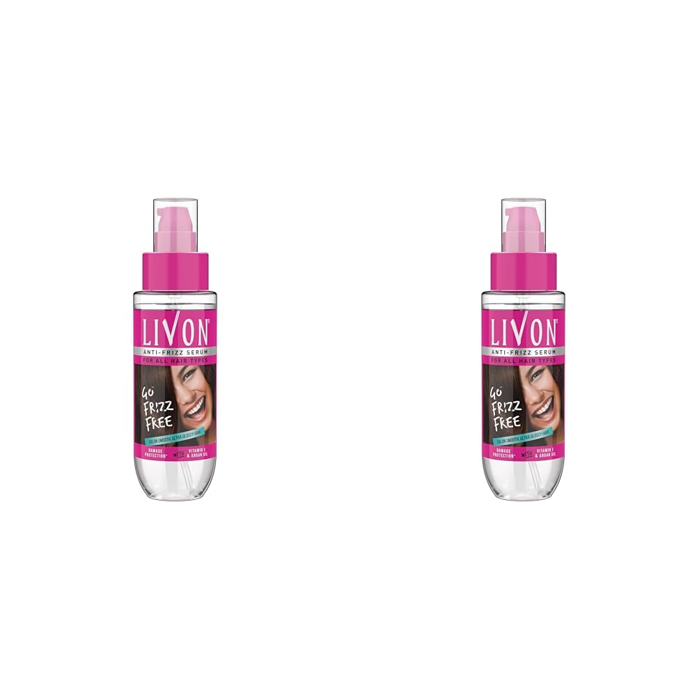 Two Livon hair serum bottles for dry and frizzy hair