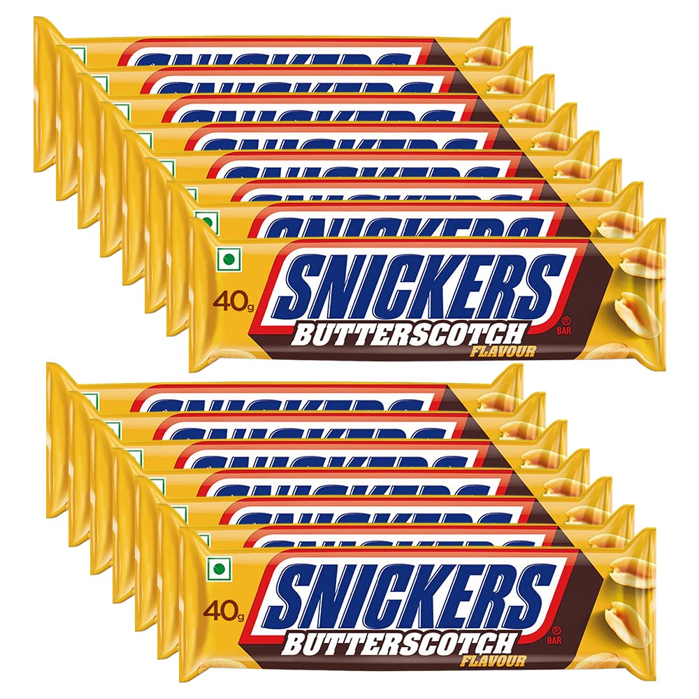 Pack of 15 Snickers butterscotch chocolate bars with peanuts and nougat