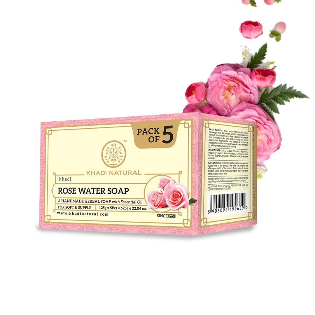 Pack of five Khadi Natural Ayurvedic rosewater soap bars