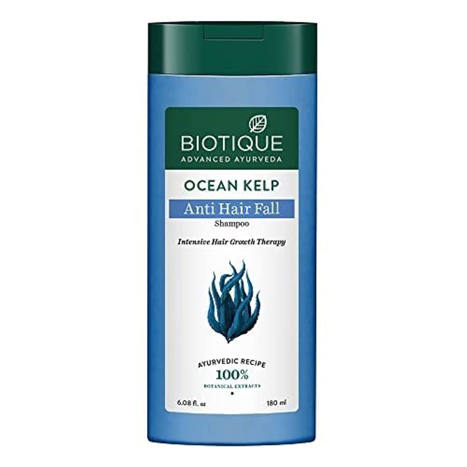 Front view of Biotique Ocean Kelp shampoo bottle 180 ml