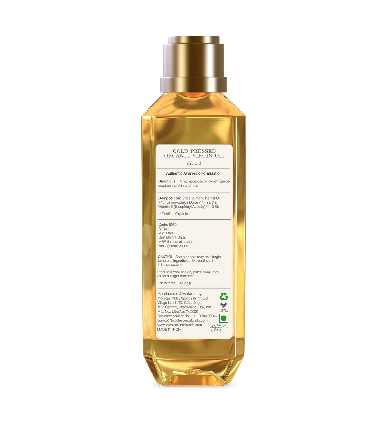Forest Essentials Organic Cold Pressed Virgin Oil Almond – view 5